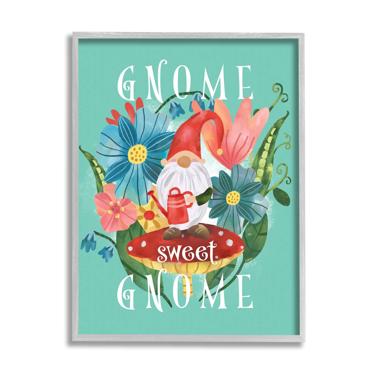 Stupell Industries Gnome Sweet Gnome Phrase Spring Floral Mushroom Garden Framed Wall Art